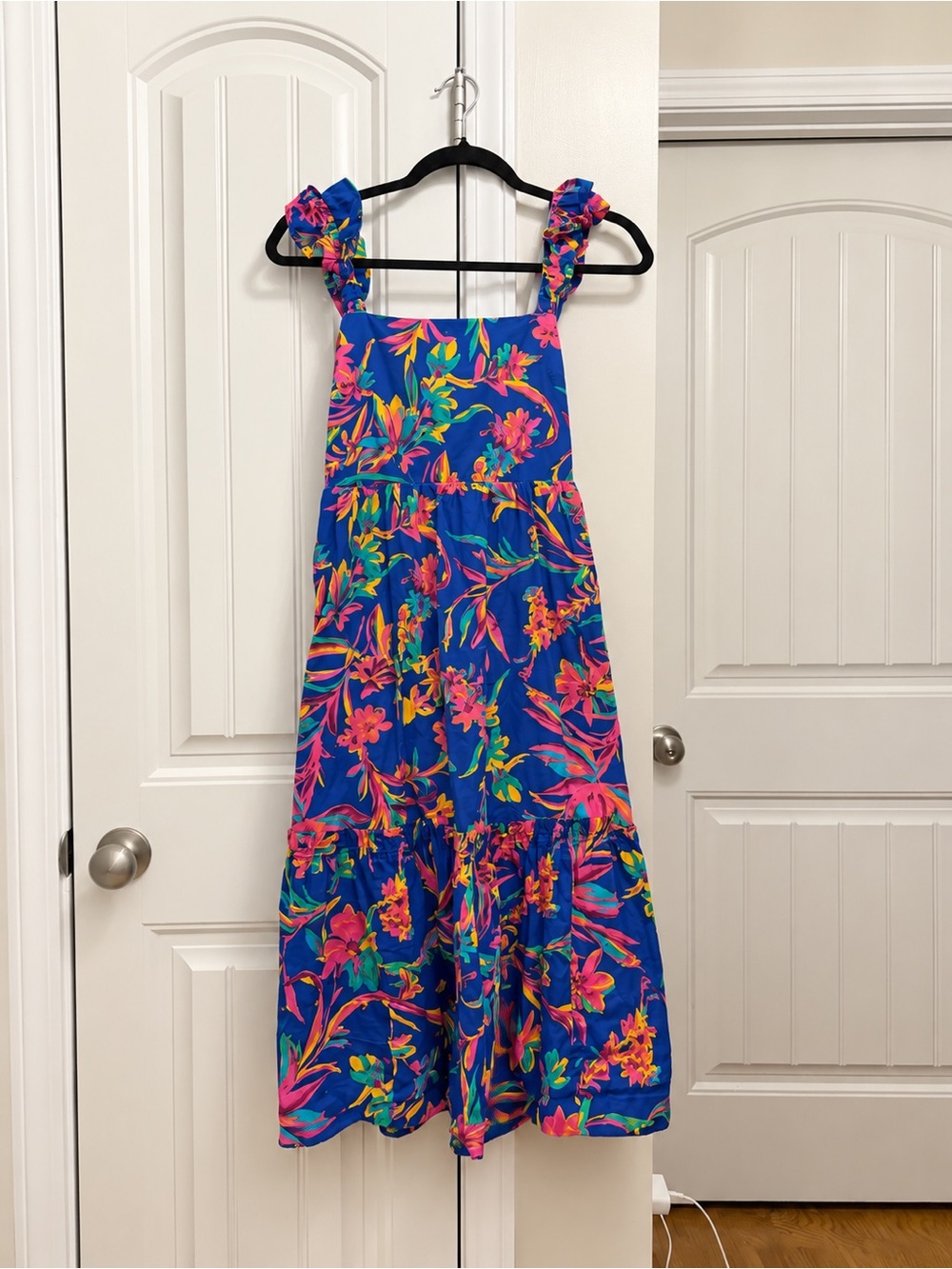 J. Crew Bright Blue Tropical Floral Sundress with Ruffled Straps